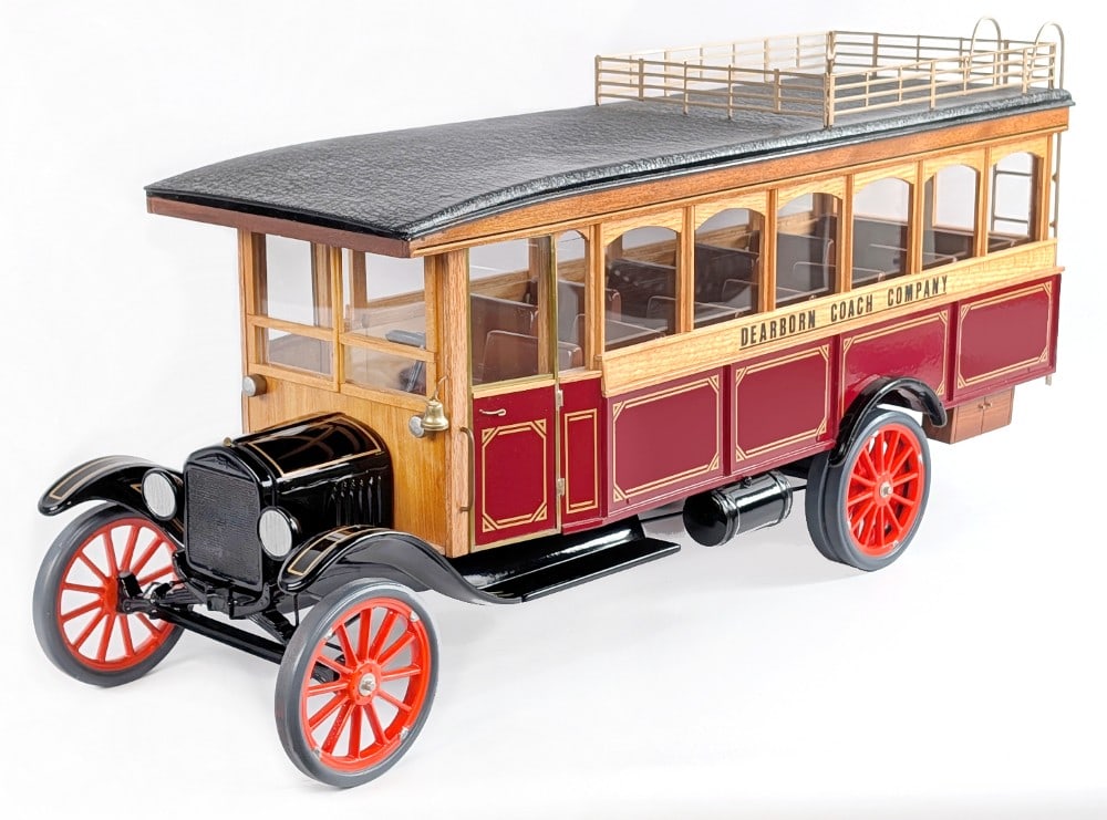 King K Custom Dearborn Coach Company Bus: Very nice high quality King K custom Dearborn Coach Company bus. The bus displays extremely well with luggage rack, spare tire, rear ladder, bell, spoked wheels, dual rear tires, and detailed interior