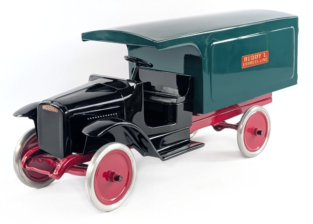Restored Buddy L Express Line Truck: Professionally restored Buddy L Express Line delivery truck. The truck has an extremely well done restoration and is in excellent condition. Measures approximately 24" long.