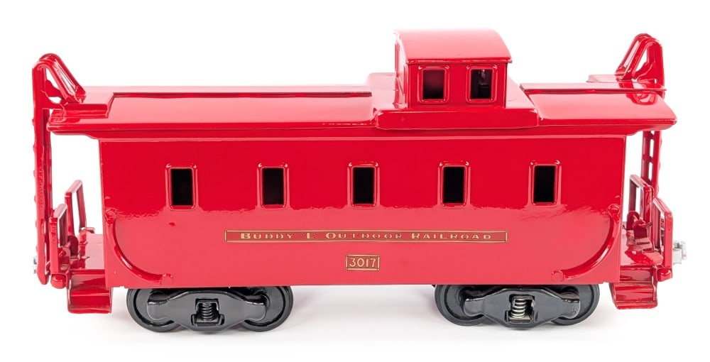 Restored Buddy L Outdoor Railroad #3017 Caboose: Restored Buddy L Outdoor Railroad #3017 caboose. A very nice high quality restoration. Very good condition overall. The one ladder has some texture to the paint. Measures approximately 20" long.