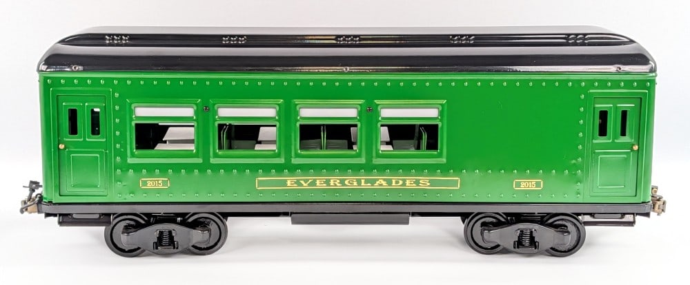 T-Reproductions Buddy L Everglades #2015 Dining Car: T-Reproductions Buddy L Everglades #2015 dining car with original box. The car is excellent.. The box has some dust and staining from storage. The car measures approximately 26" long.