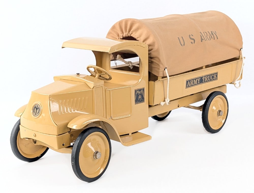 Restored Steelcraft Mack Army Truck: Professionally restored Steelcraft Mack "C" cab Army truck. The truck is in very good condition with a couple minor paint chips. Overall displays well with "C" style Mack cab and U.S. Army canvas cove
