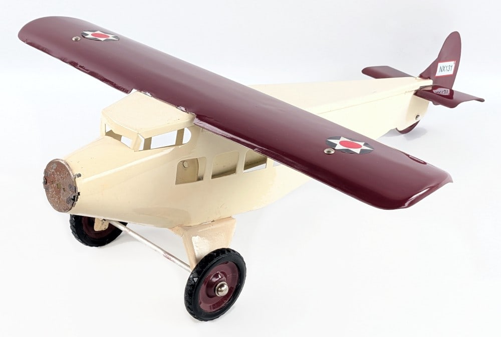 Restored Turner Airplane: Restored Turner single prop airplane. The airplane is missing the propellor and has an average restoration. It shows some scratches and wear from age. Wingspan measures approximately 24" across.? *Fro