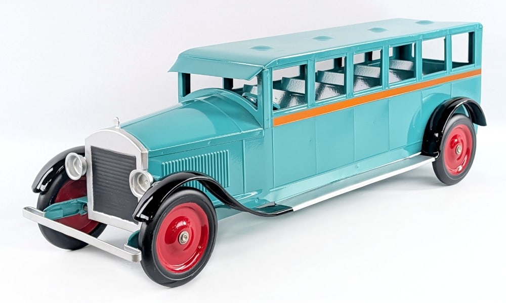 Restored 1926 Turner Passenger Bus: Restored 1926 Turner passenger bus. The bus has a very well done restoration. A truly rare find and is a highly desirable large toy bus. Displays very well overall six window body with full running bo