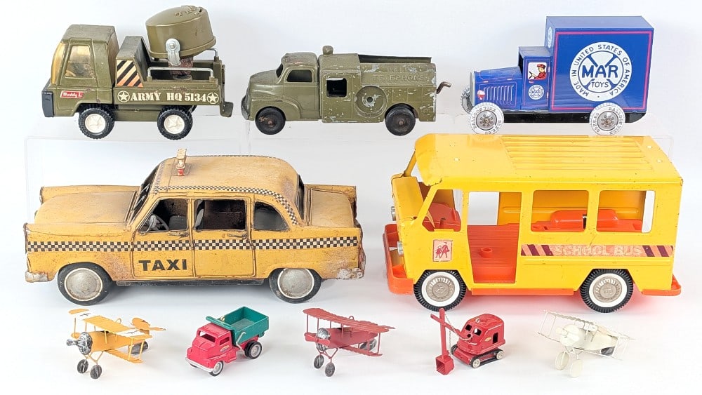 Buddy L School Bus, Marx Truck, Taxi, and More (1 of 7)