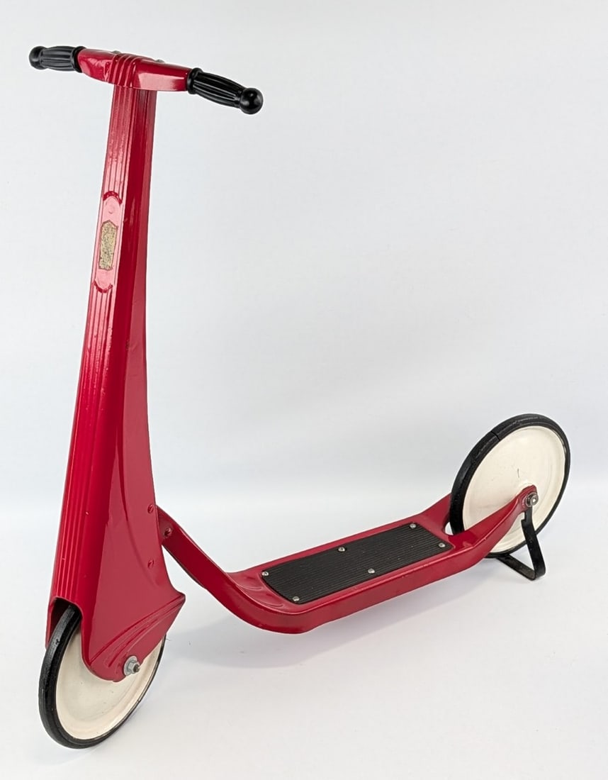 Restored Murray Steelcraft Streamline Scooter: Restored Murray Steelcraft streamline scooter. An older restoration however the decal was painted around so it still has the original Steelcraft decal. It shows some age wear to the foot pad and paint
