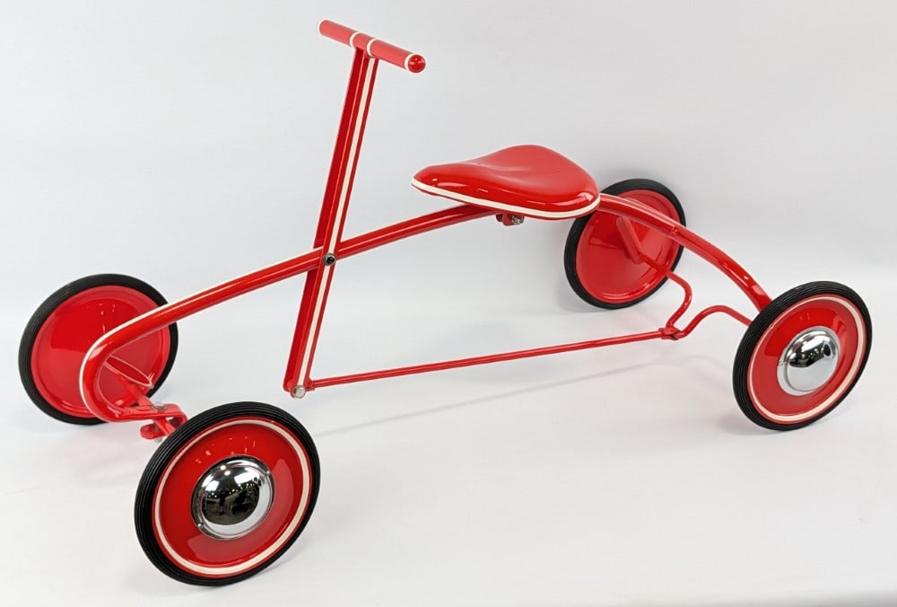 Restored Early Child's Ride On Irish Mail Cart: Professionally restored child's ride on Irish Mail pump cart. Excellent condition overall and displays very well. Measures approximately 37" long.