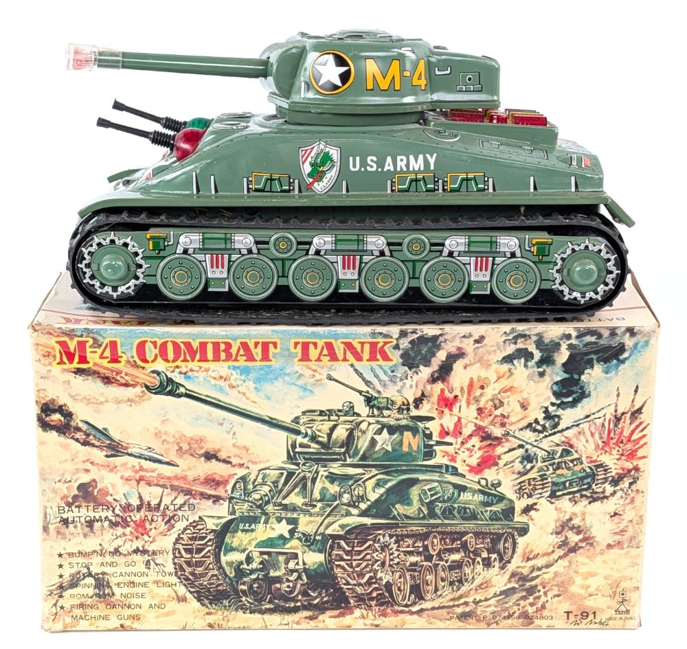 Taiyo Japan Tin Battery Op. M-4 Combat Tank with Box (1 of 9)