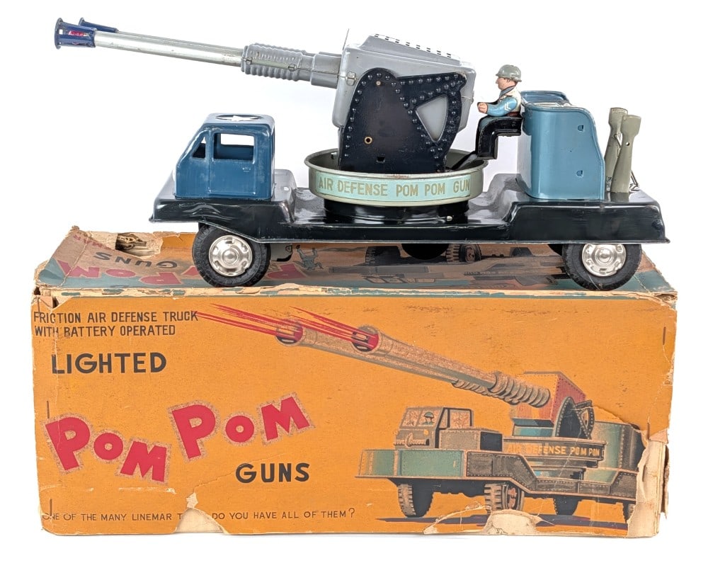 Linemar Friction Air Defense Truck w/ Battery Op. Pom Pom Guns in Box (1 of 11)