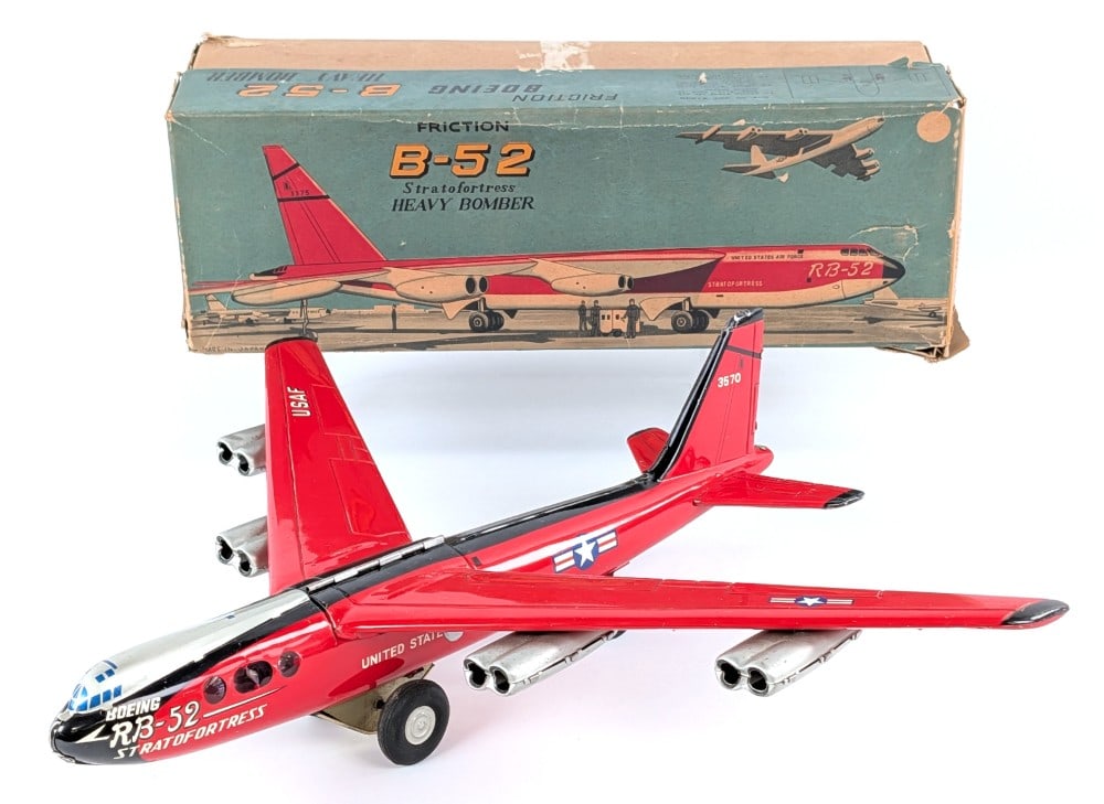 Japan Tin Friction Boeing B-52 Stratofortress Heavy Bomber with Box (1 of 8)