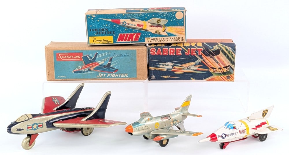 (3) Japan Tin Friction Powered Jet's with Boxes (1 of 13)