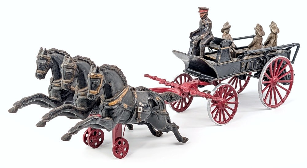 Dent Cast Iron Fire Patrol 3-Horse Drawn Wagon (1 of 9)