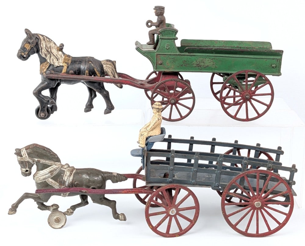(2) Cast Iron Horse Drawn Wagons (1 of 11)