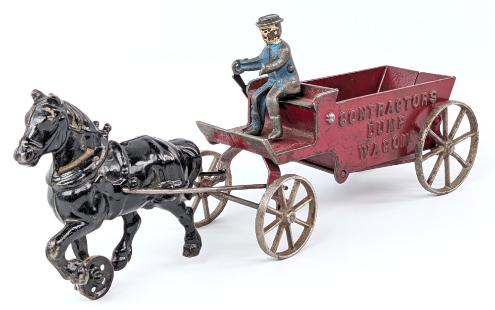 Arcade Cast Iron Horse Drawn Contractors Dump Wagon (1 of 8)