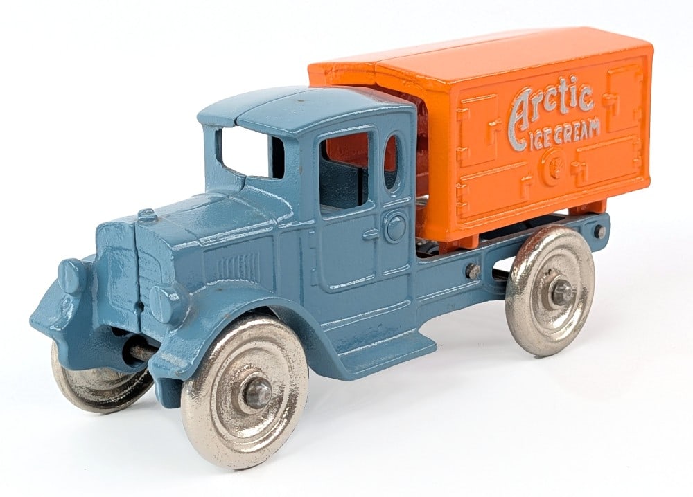 Kilgore Cast Iron Artic Ice Cream Truck: Kilgore cast iron Artic Ice Cream delivery truck. A very nice restored example. Very good condition. Measures approximately 8" long.