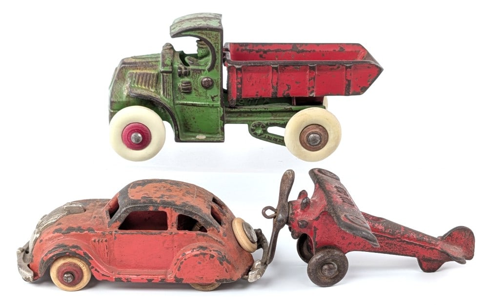 Cast Iron Chrysler Airflow, Mack Dump Truck, and UX33 Airplane (1 of 10)