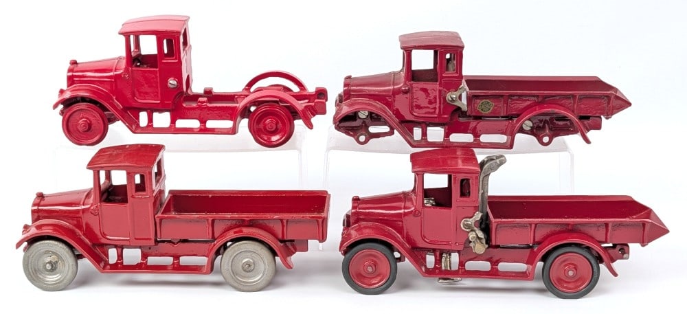 Arcade Cast Iron International Harvester Red Baby Truck Parts: Arcade cast iron International Harvester Red Baby truck parts. All have been repainted and all need some work in order to be completed. Some missing parts and some needing finishing touches. Measures 