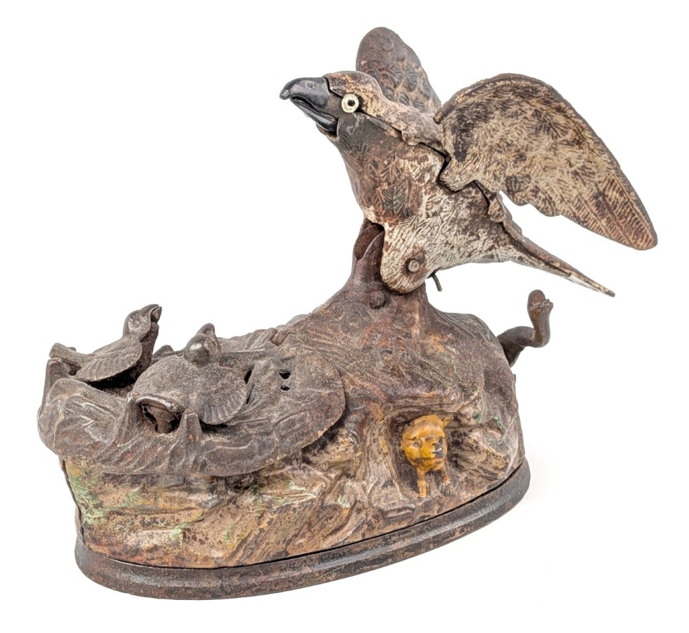 J & E Stevens Eagle & Eaglets Mechanical Bank - 2