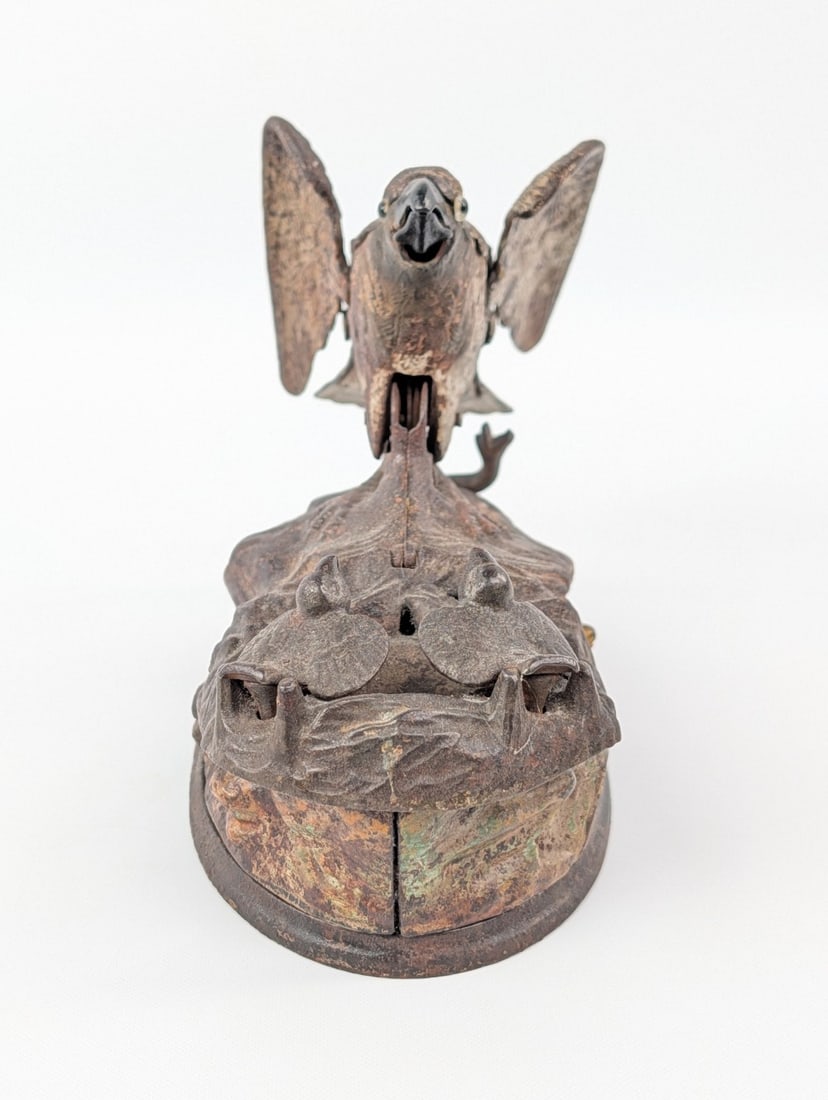 J & E Stevens Eagle & Eaglets Mechanical Bank - 3