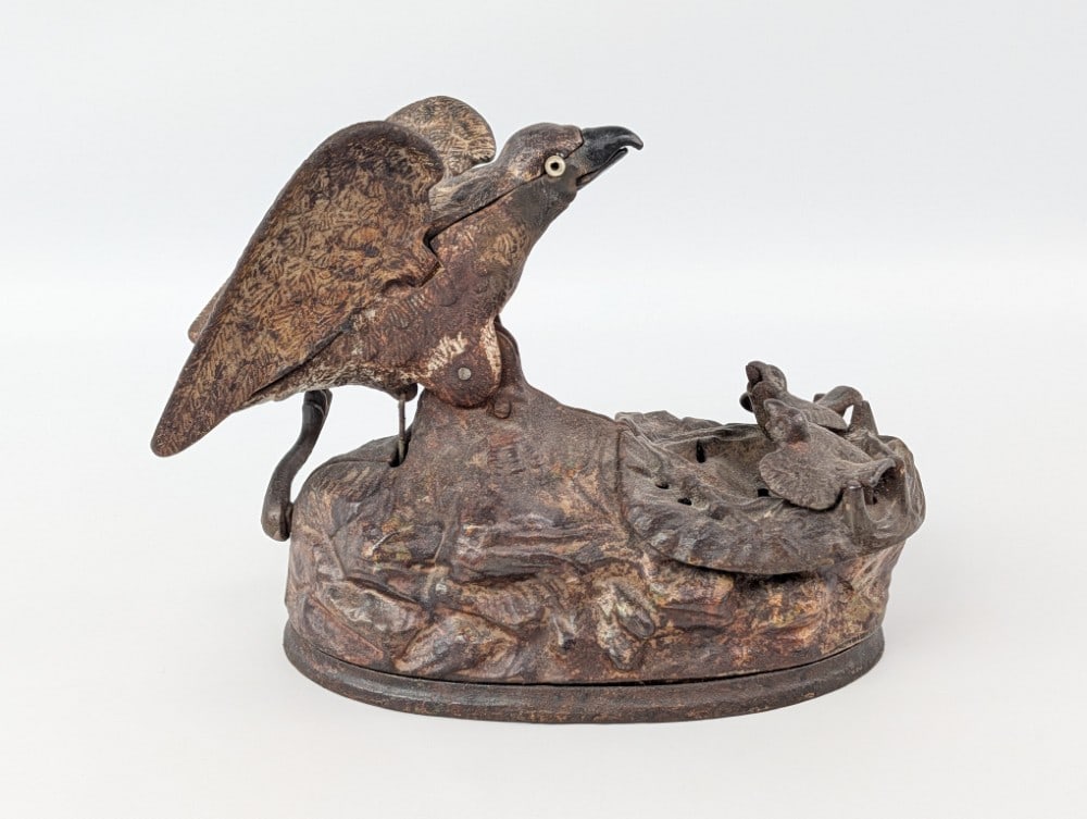 J & E Stevens Eagle & Eaglets Mechanical Bank - 4