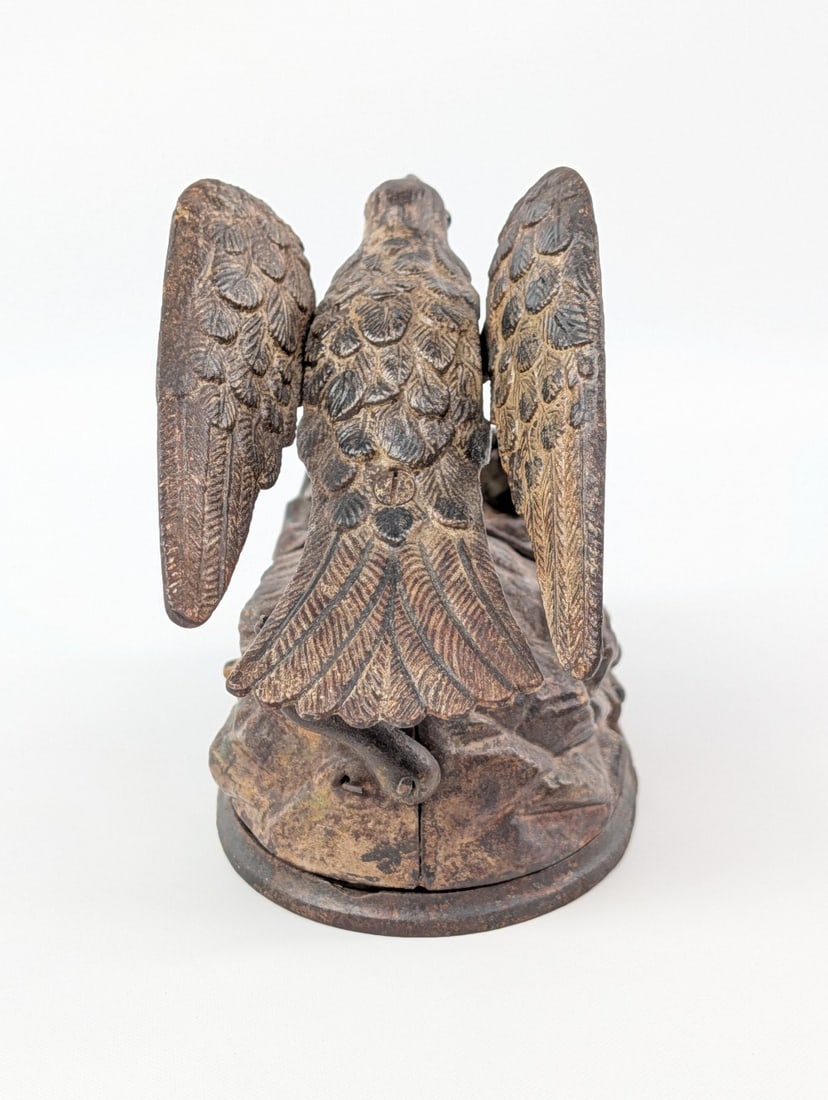J & E Stevens Eagle & Eaglets Mechanical Bank - 6