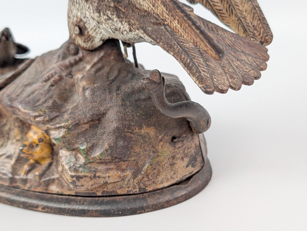 J & E Stevens Eagle & Eaglets Mechanical Bank - 7