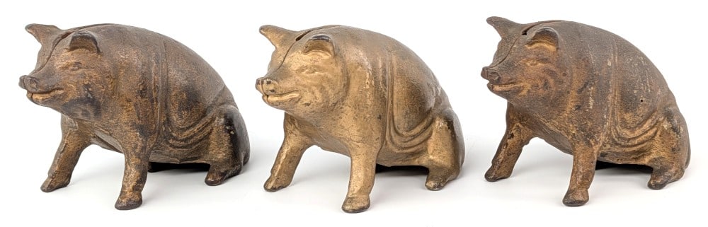 (3) Cast Iron Seated Pig Still Banks (1 of 6)