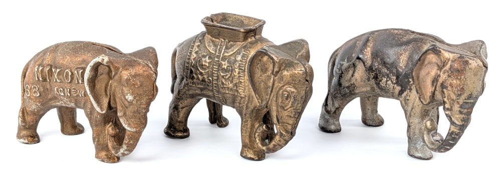 (3) Cast Iron Elephant Still Banks (1 of 7)