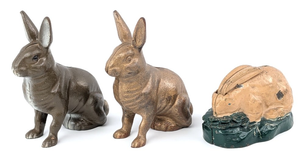 (3) Cast Iron Rabbit Coin Banks (1 of 6)