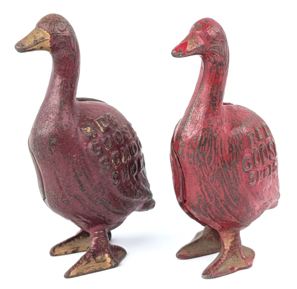 (2) Arcade Cast Iron Red Goose Shoes Still Banks (1 of 6)
