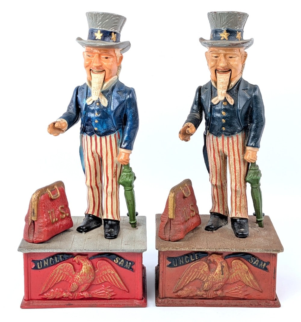 (2) Cast Iron Uncle Sam Mechanical Coin Banks (1 of 7)
