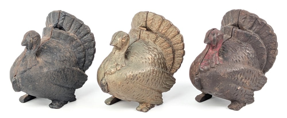 (3) Cast Iron Turkey Still Banks (1 of 6)