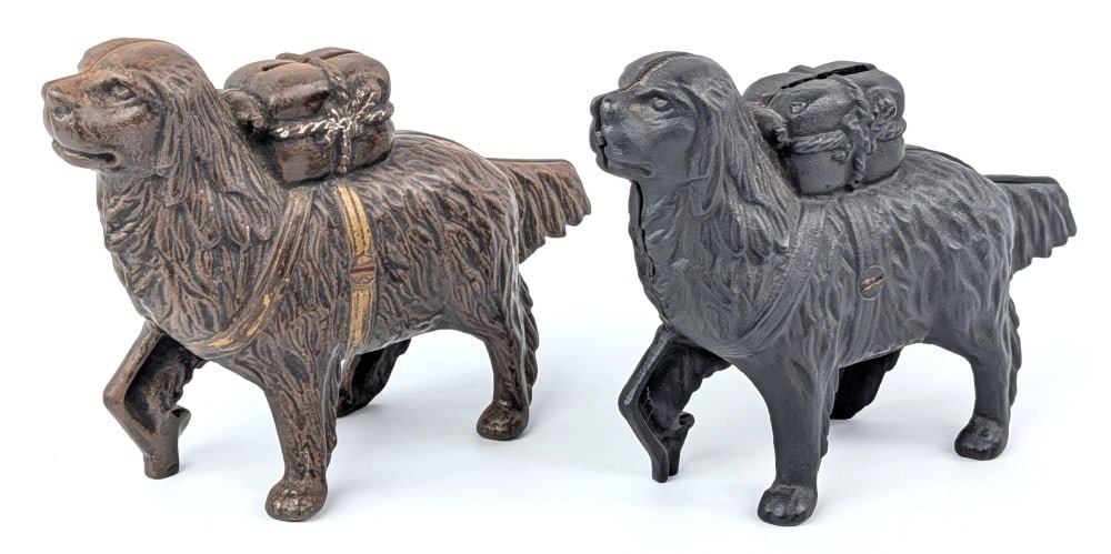(2) Cast Iron St. Bernard Still Banks (1 of 6)
