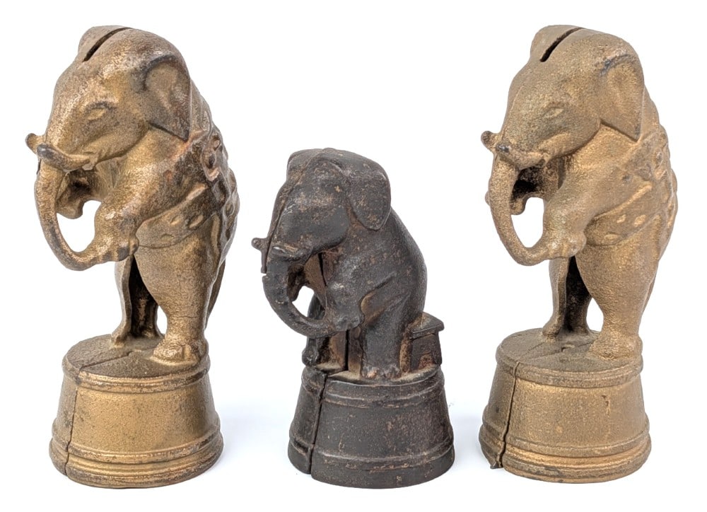 (3) Cast Iron Circus Elephant Still Banks (1 of 6)