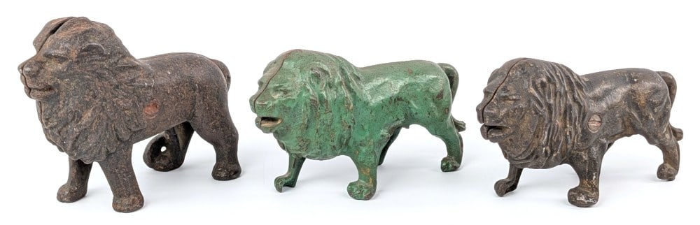 (3) Cast Iron Lion Still Banks (1 of 6)