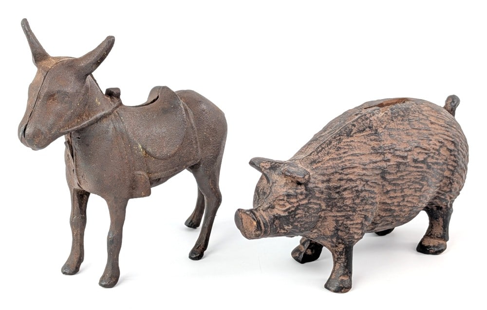 Cast Iron Boar and Donkey Still Banks (1 of 6)