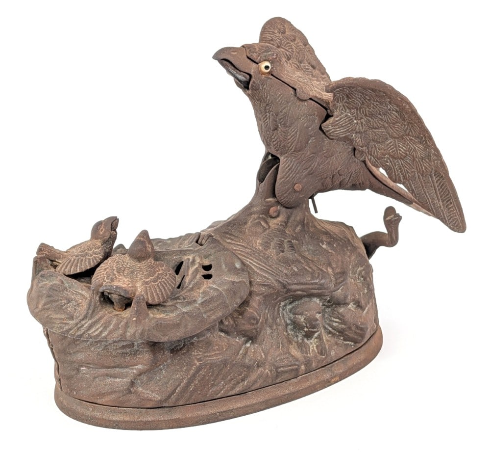 J & E Stevens Eagle & Eaglets Mechanical Bank (1 of 9)