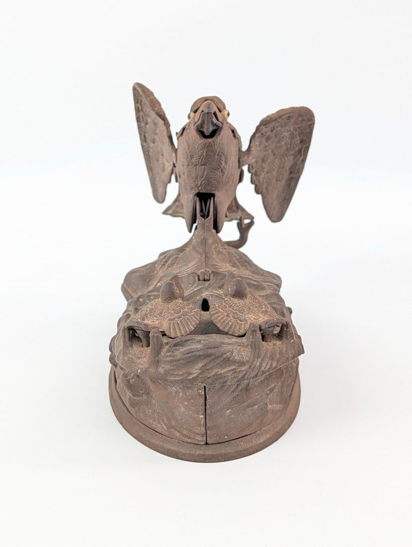 J & E Stevens Eagle & Eaglets Mechanical Bank - 2
