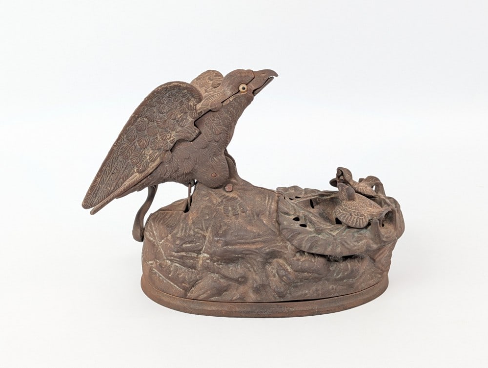 J & E Stevens Eagle & Eaglets Mechanical Bank - 3