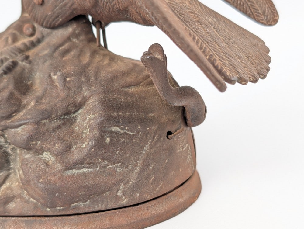 J & E Stevens Eagle & Eaglets Mechanical Bank - 6