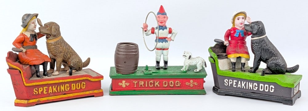 (3) Reproduction Dog Mechanical Banks (1 of 13)