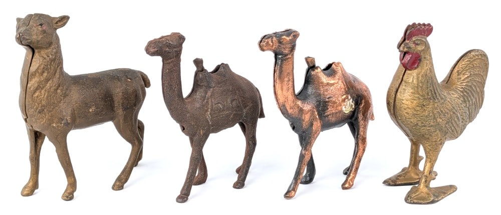 Cast Iron Reindeer, Camels, and Rooster Banks (1 of 6)