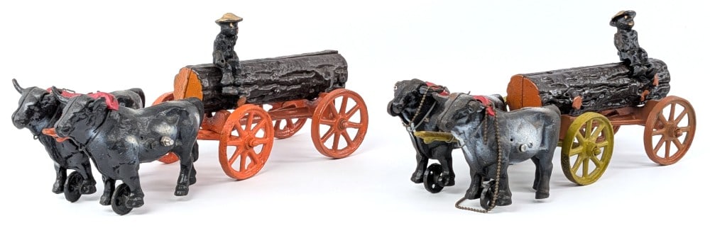 (2) Reproduction Hubley Cast Iron Ox Drawn Log Wagon (1 of 11)