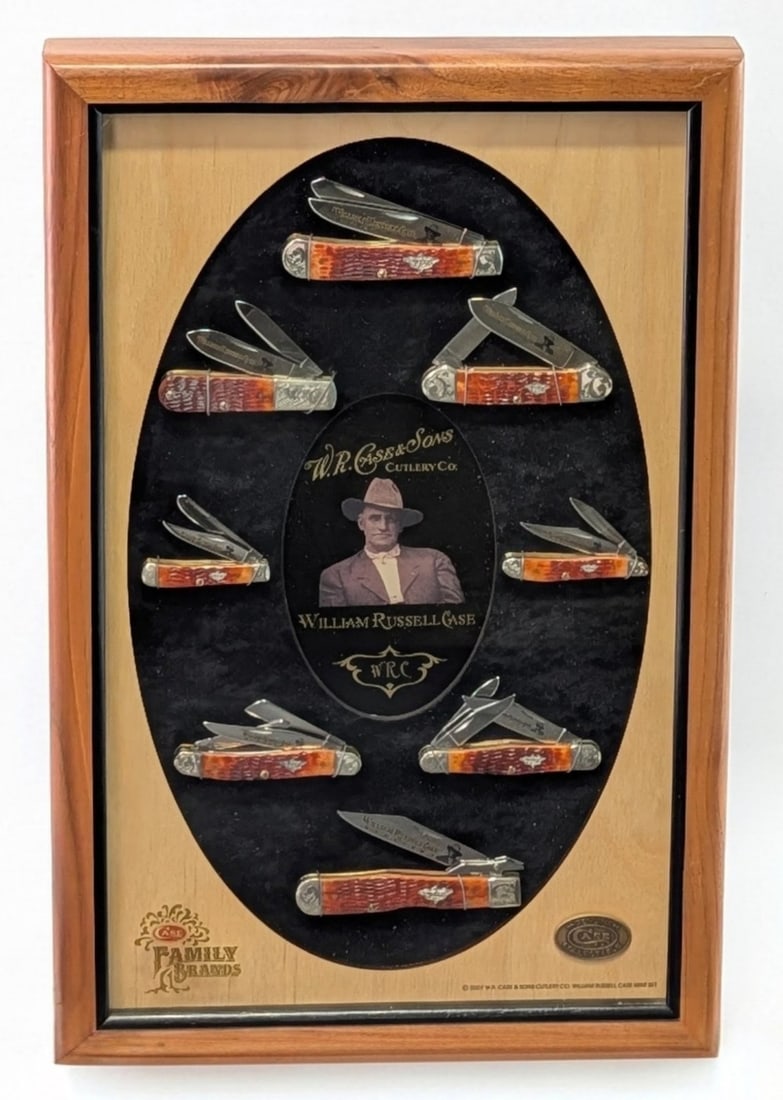 Ltd 2007 Case XX William Russell Case Chestnut Bone Mint Set w/ COA: Set is numbered 126 of 250. Includes a Tiny Trapper 62154, Whittler 6383, Canoe 62131, Cheetah 6111 1/2, Medium Stockman 6318, Barlow 62009, Trapper 6254, and Peanut 6220. Knives are all in like new c