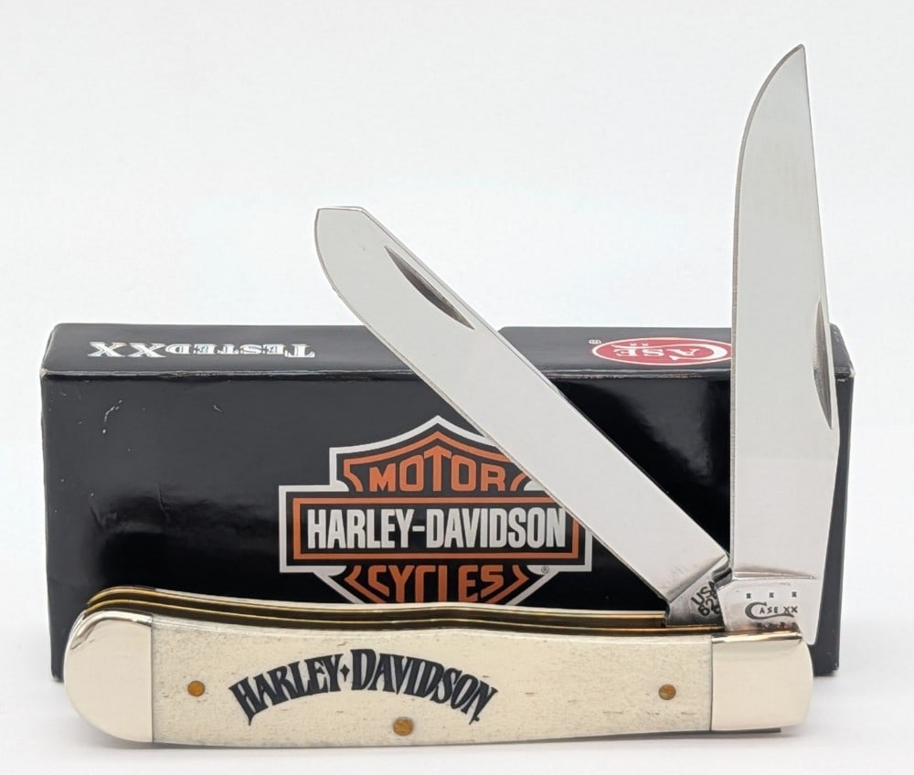 2013 Case XX Harley-Davidson Natural Bone 6254 w/ Box: Knife is in like new condition. Overall measures 4-1/8in when closed.