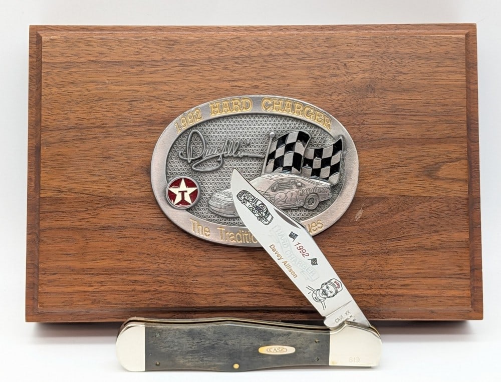 Ltd 1991 Case XX NASCAR Davey Allison Smooth Black Bone Coke Bottle BKC1050 w/ Case: Knife is numbered 619 of 1000, and is in like new condition. Overall measures 5-3/8in when closed