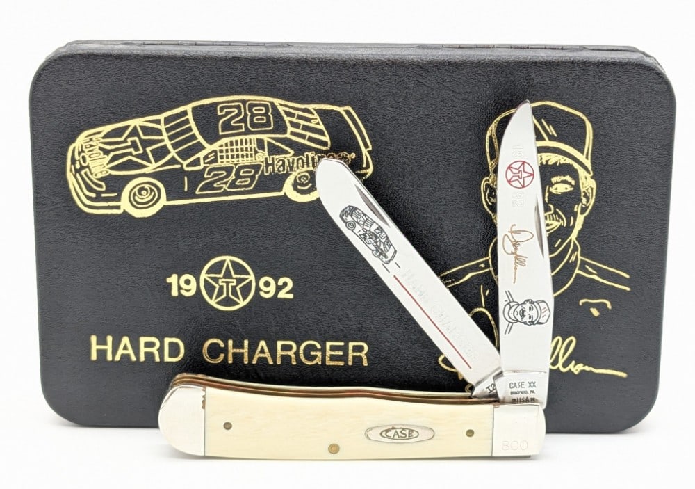 Ltd 1992 Case XX Davey Allison Exotic Bone Trapper I254 w/ Case: Knife is numbered 800 of 2000, and is in very nice condition with light tarnishing on the bolsters. Overall measures 4-1/8in when closed.