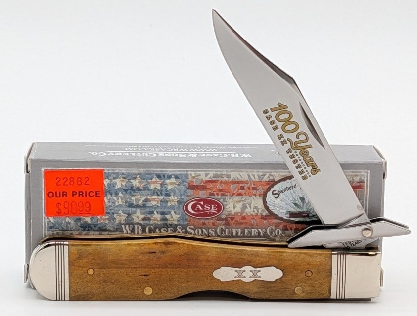 2020 Case XX 100 Years Antique Bone Cheetah 6111 1/2 w/ Box: Knife is in like new condition. Overall measures 4-3/8in when closed.
