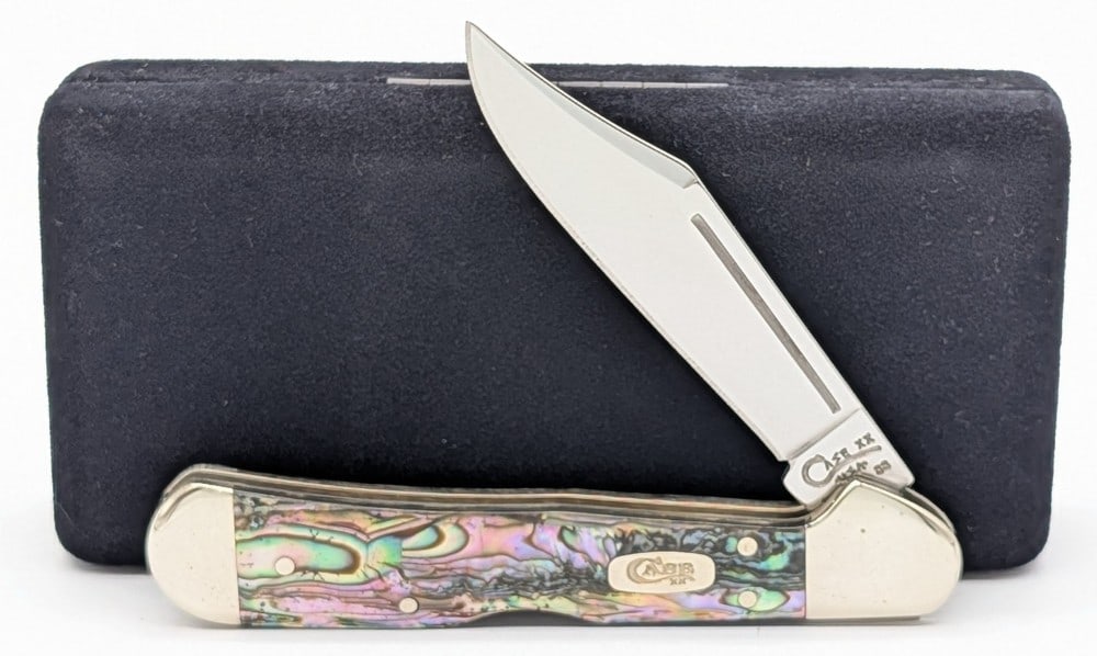 2008 Case XX Abalone Copperlock 61749 w/ Box: Knife is in very nice condition with light scuffs on the bolsters from handling. Overall measures 3-5/8in when closed.