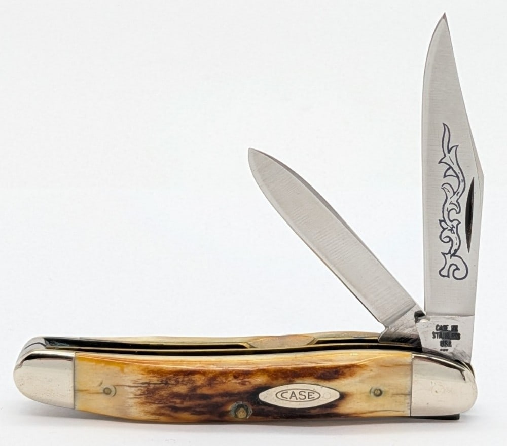 Ltd 1990 Case XX Collectors Club Stag Long Pull English Jack Knife 52019: Knife is numbered 0917, and is in very nice condition with light scuffs and some tarnishing on the bolsters from handling. Overall measures 4-1/8in when closed.