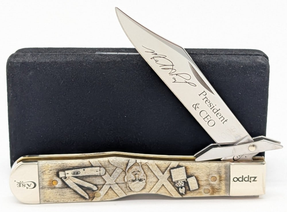 Ltd 2016 Case XX Zippo President Natural Bone Cheetah 6111 1/2: Knife is numbered 008, and is in like new condition. Overall measures 4-3/8in when closed.